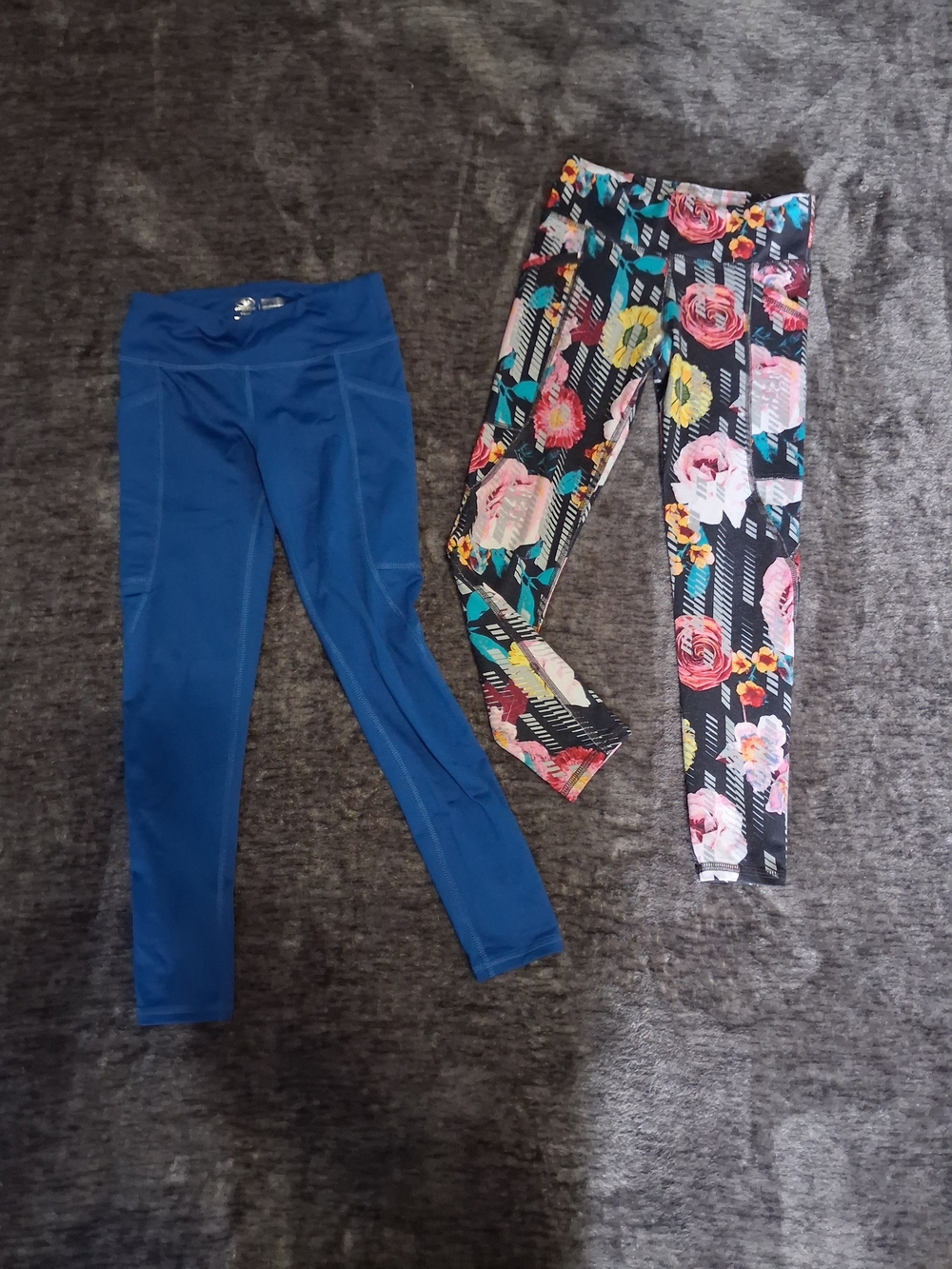 Athletic Works 2pc Bundle/Lot Leggings/Pants Blue, Black Floral Girls 6-6x